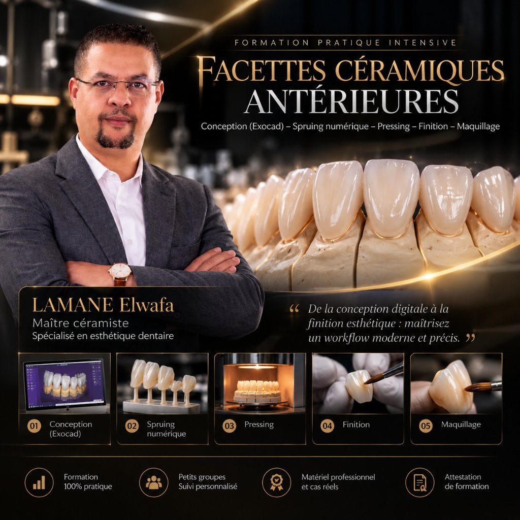 Formation Pratique Intensive Facettes Céramiques Antérieures par LAMANE Elwafa - ELWAFA DENTAL Marrakech